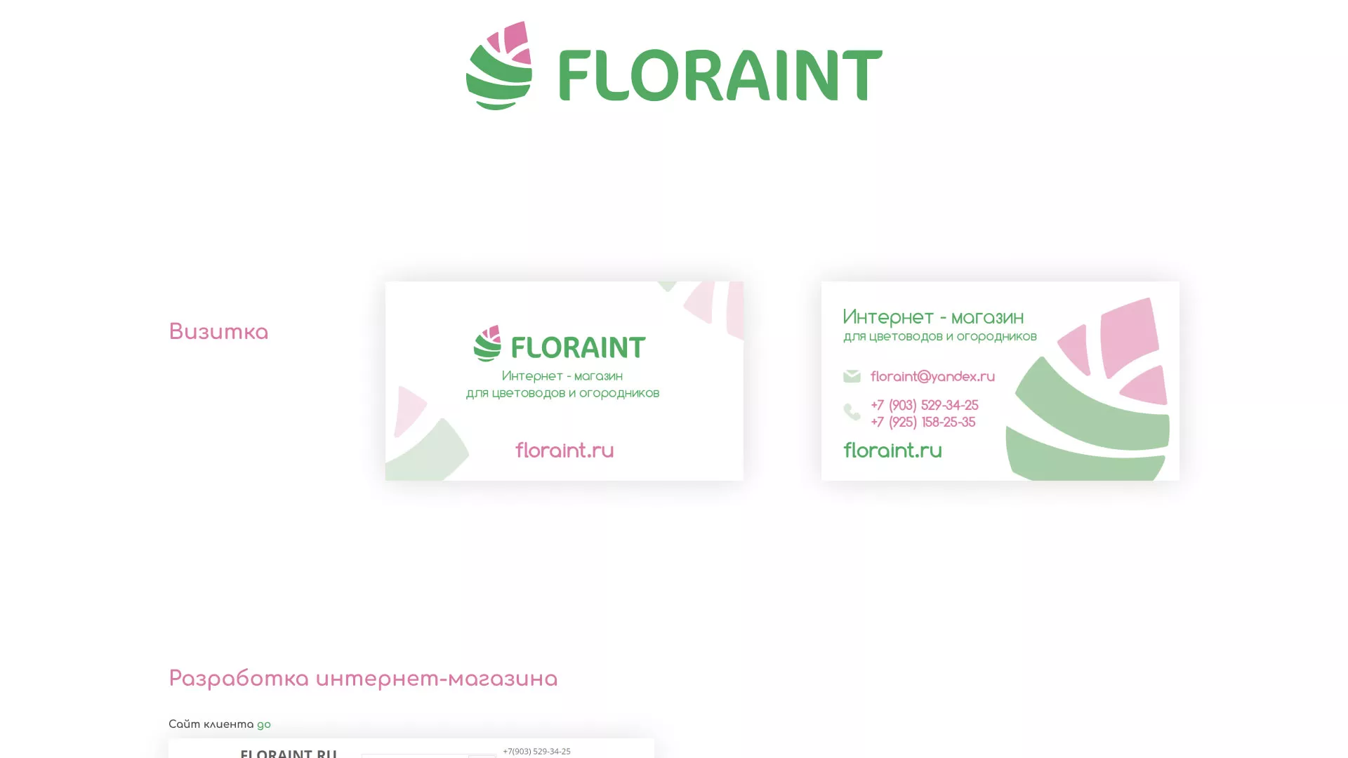 Создание логотипа и интернет-магазина «FLORAINT» в Новоржеве