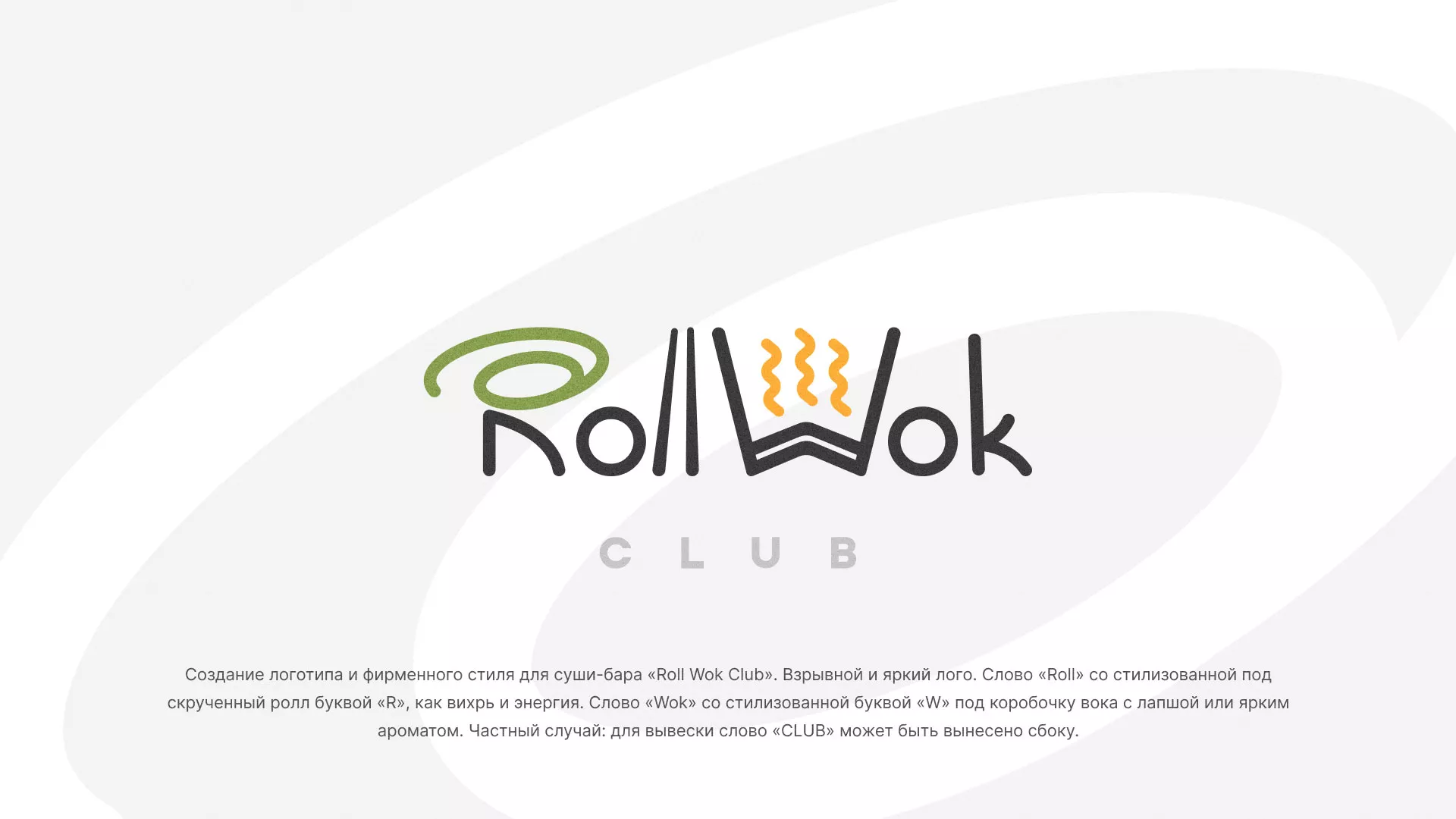 Разработка логотипа и фирменного стиля суши-бара «Roll Wok Club» в Новоржеве